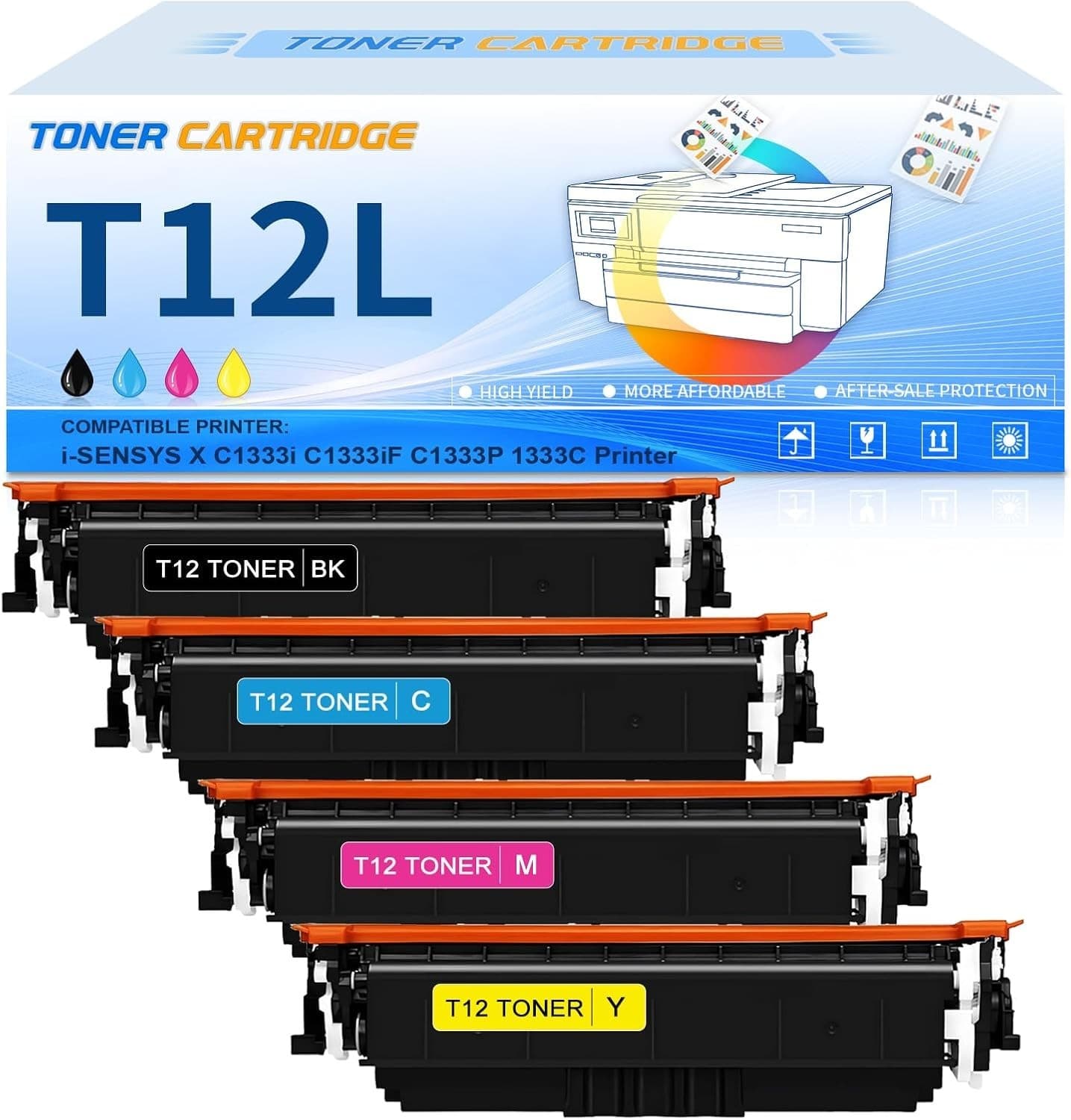 T12L High Yield Toner 4-Pack for Canon LBP1333C MF1333C C1333i C1333iF C1333P