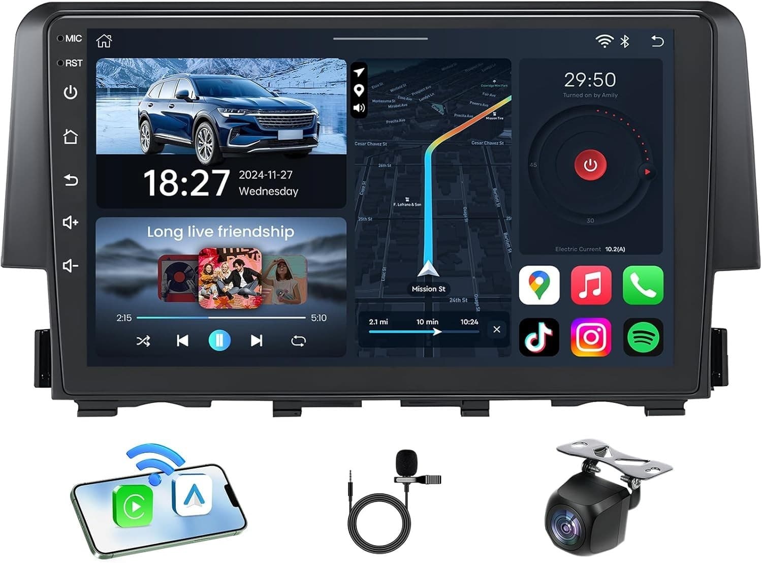 9″ Car Stereo for Honda Civic 2016-2021 Wireless CarPlay 8Core