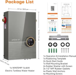 14.4kW Electric Tankless Water Heater 240V 3.5 GPM WiFi ETL Gray gallery image 6