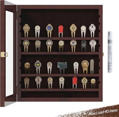 Display Cases & Stands Cherry 40 Golf Divot Tool Display Case 16in x 14in，Golf
