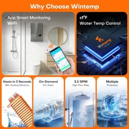 14.4kW Electric Tankless Water Heater 240V 3.5 GPM WiFi ETL Gray gallery image 7