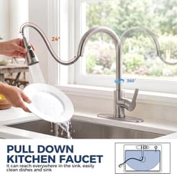 Faucets Brushed Nickel Kitchen Faucet Pull Down Sprayer Stainless Steel Single gallery image 2