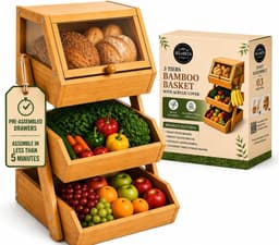 Racks & Holders 3 Tier Bamboo Basket Preassembled Drawers Acrylic Cover & Banana gallery image 1