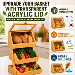 Racks & Holders 3 Tier Bamboo Basket Preassembled Drawers Acrylic Cover & Banana gallery image 4