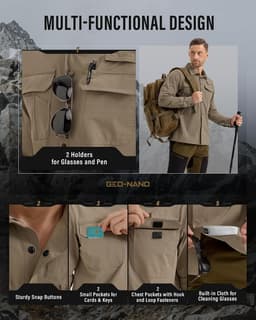 Shirts & Tops Khaki Men s UPF 50+ Sun Protection Snap Shirt Hiking Fishing Safar gallery image 4