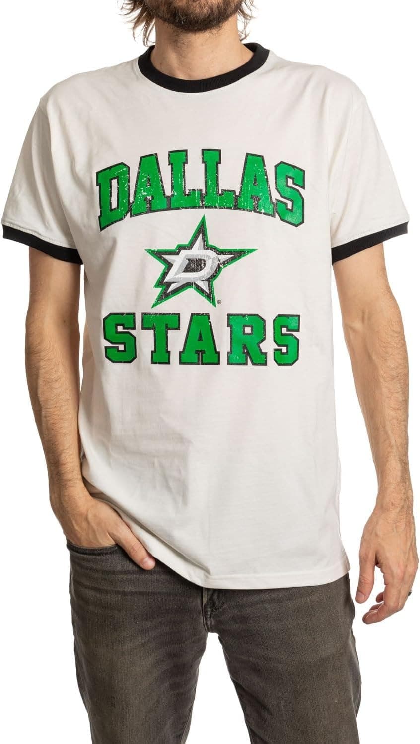 T-Shirts Dallas Stars Dallas Stars Men s NHL Ringer T Shirt Retro Tee (Large)