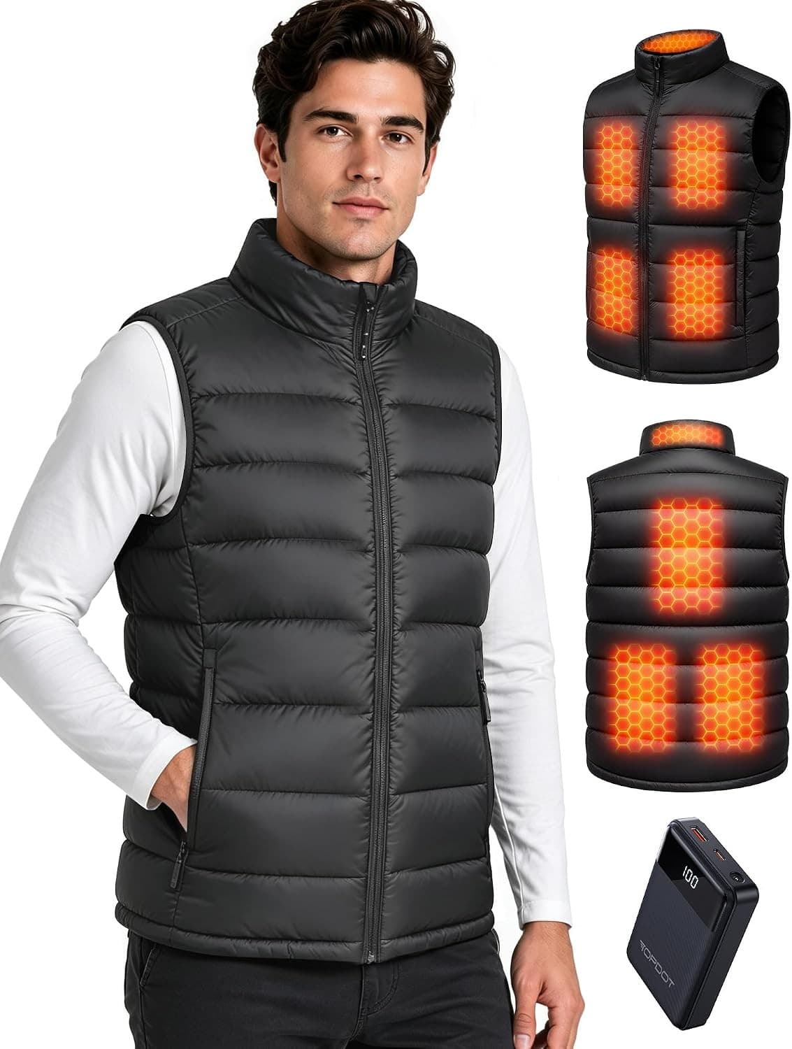 Modern Coats, Jackets & Vests Black Graphene Heated Puffer Vest Men 16000mAh 7.4