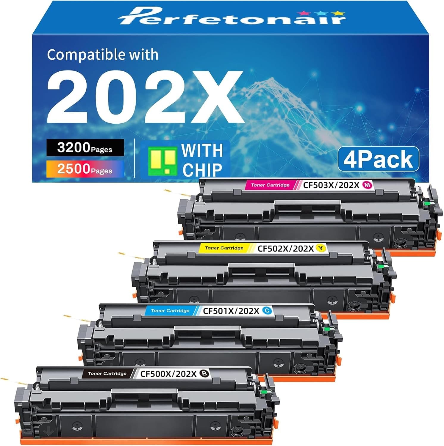 202X CF500X Toner Cartridges 4Pack Replacement for HP 202X 202A | Works with HP