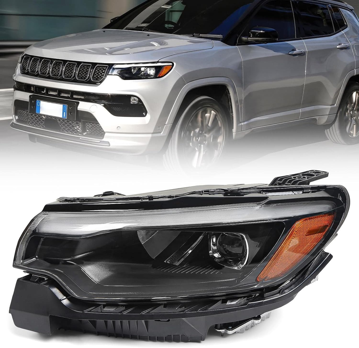H-JPZNZ-22DD-G Black 2022 Left Full LED Headlight Jeep Compass 2022 2025 | w/DRL