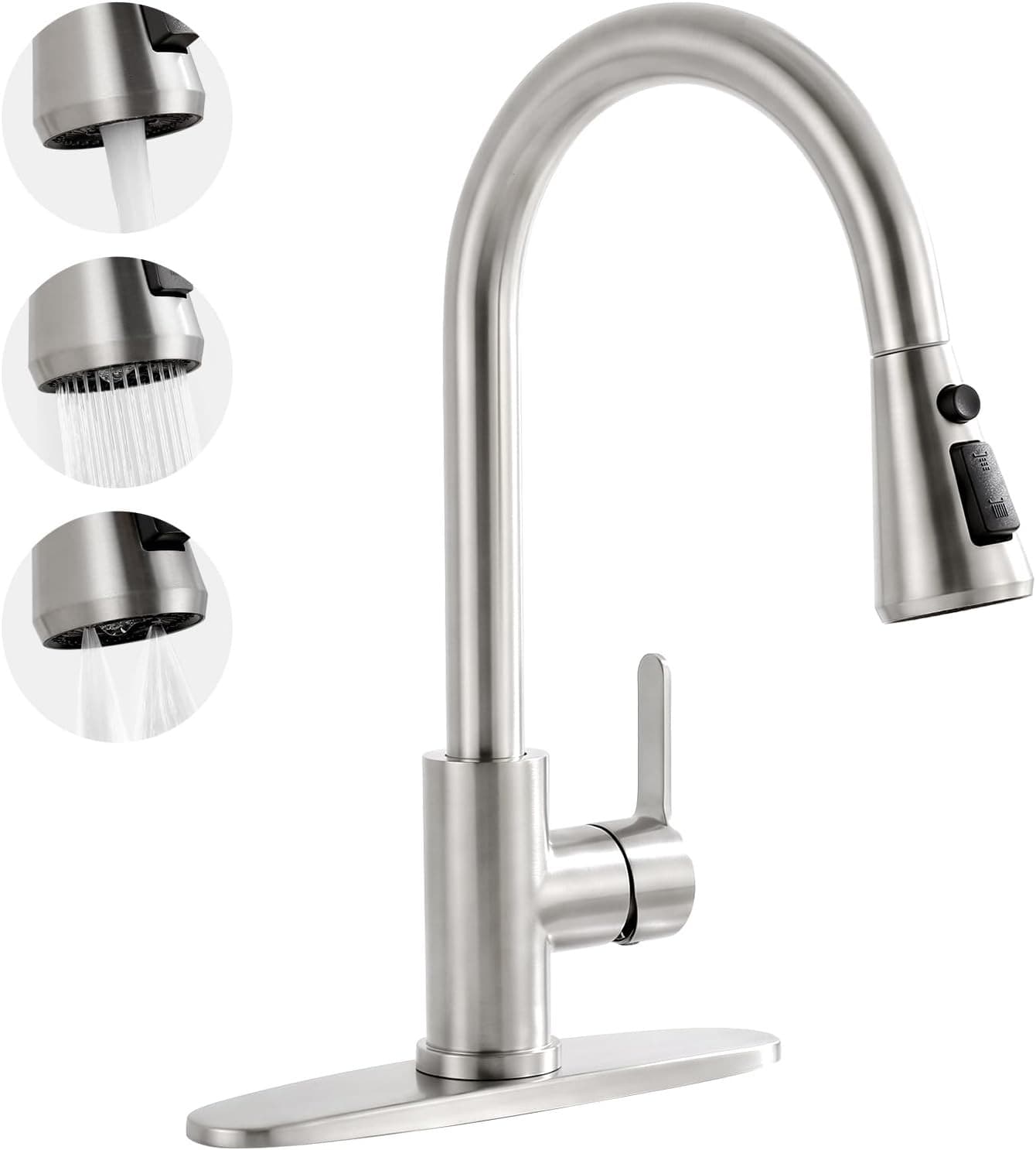 Faucets Brushed Nickel Kitchen Faucet Pull Down Sprayer Stainless Steel Single