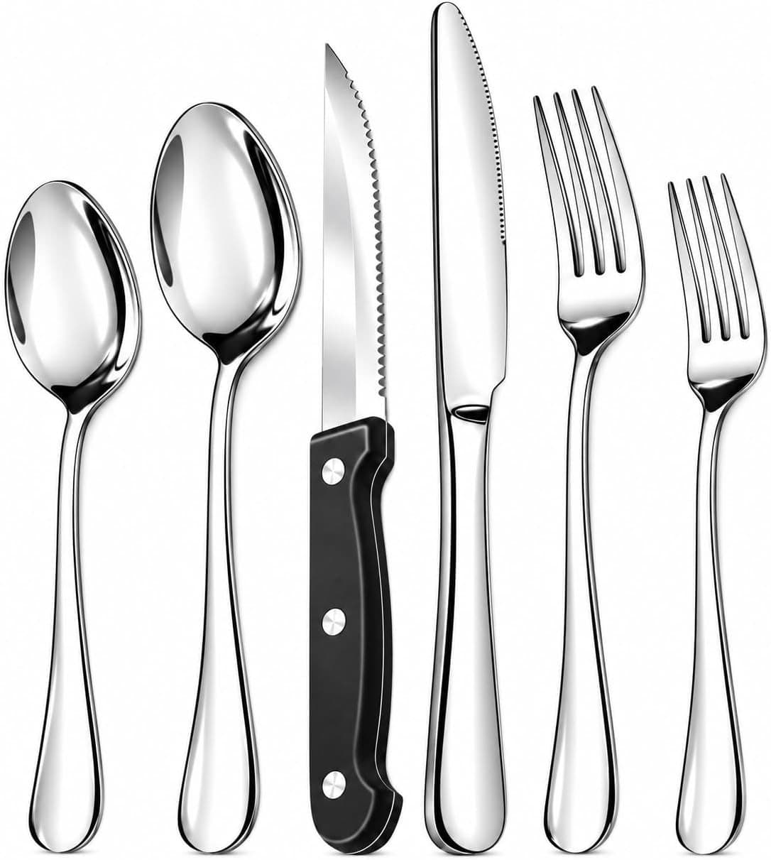 Flatware Sets 48PCS Silverware Set 8 Stainless Steel Flatware Cutlery Set Mirror