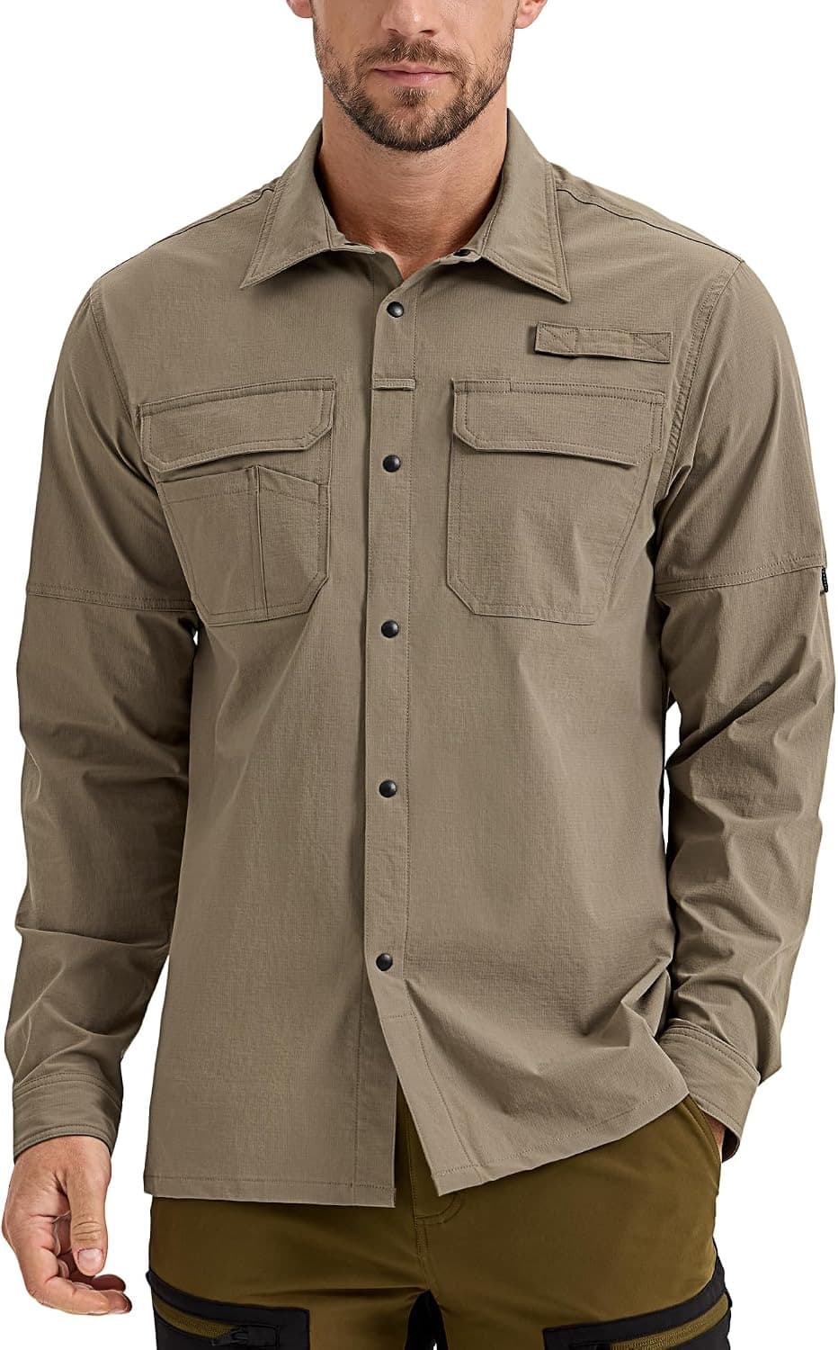 Shirts & Tops Khaki Men s UPF 50+ Sun Protection Snap Shirt Hiking Fishing Safar